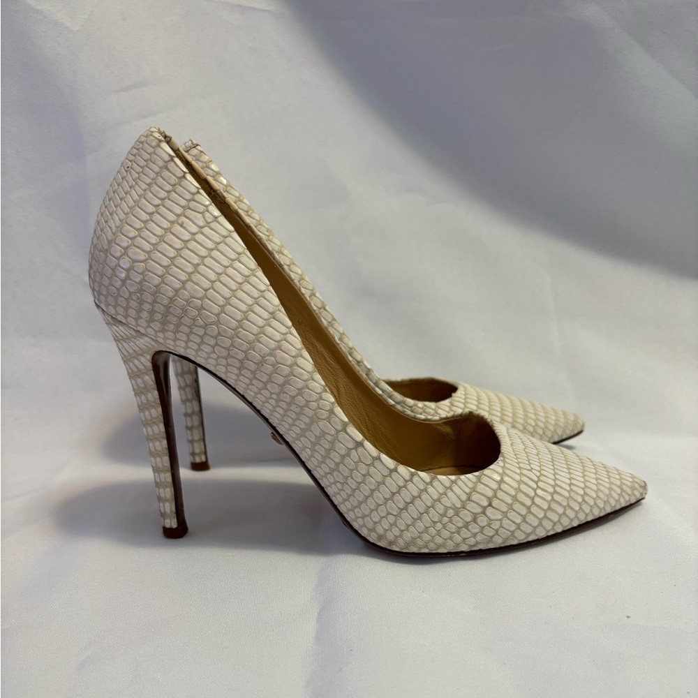 Diane Von Furstenberg White Bethany Lizard-effect Leather Pumps Women Size 6.5